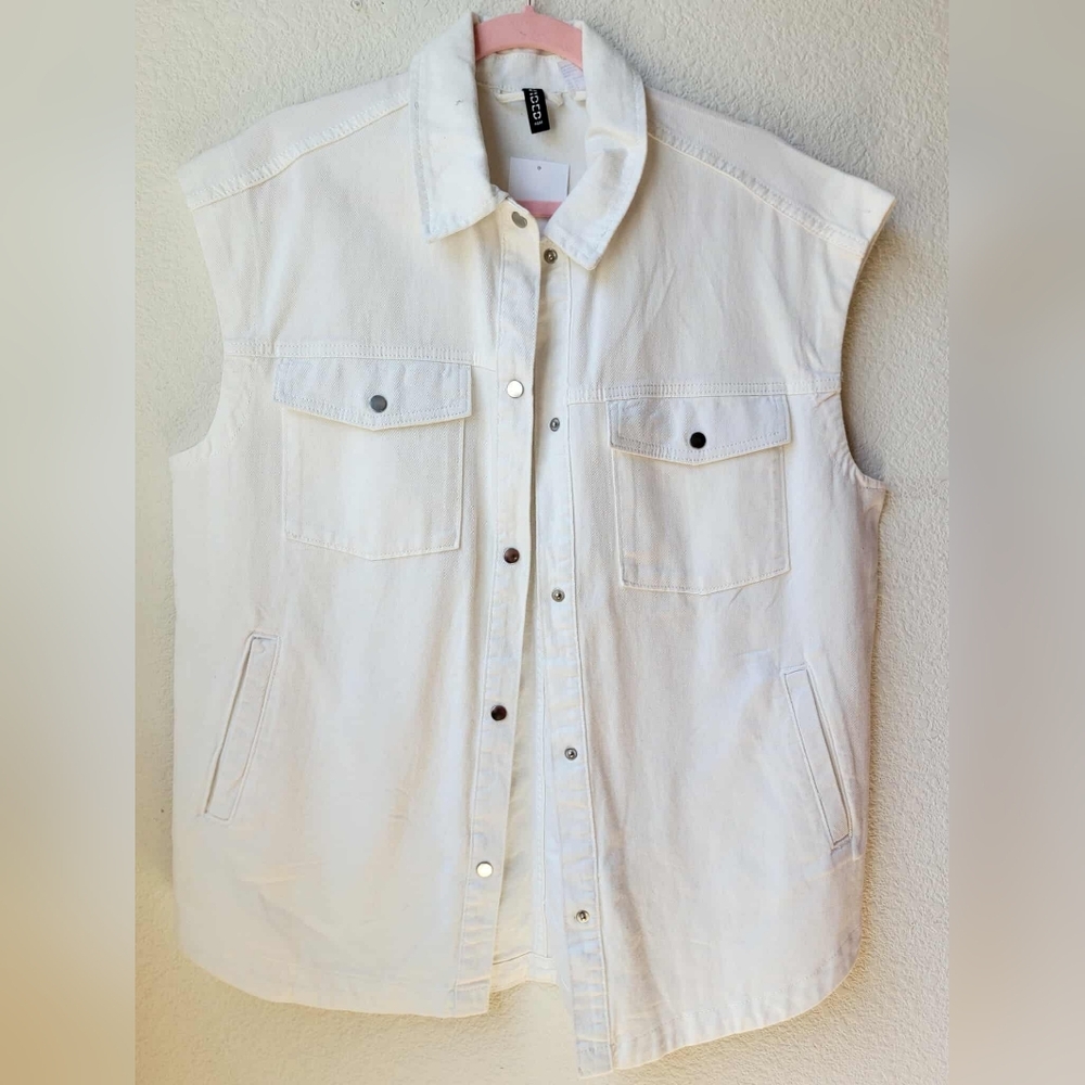 H&M Oversized White Sleeveless Denim Vest
